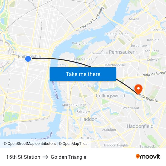 15th St Station to Golden Triangle map