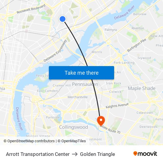 Arrott Transportation Center to Golden Triangle map