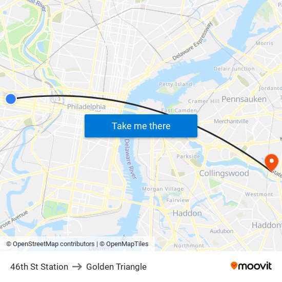 46th St Station to Golden Triangle map