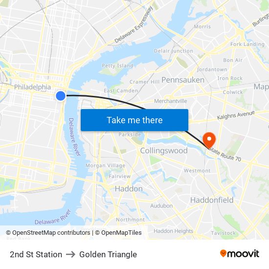 2nd St Station to Golden Triangle map