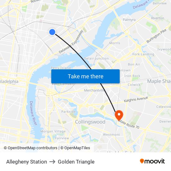 Allegheny Station to Golden Triangle map