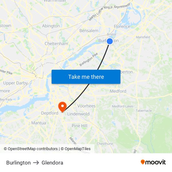 Burlington to Glendora map