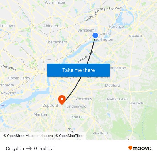 Croydon to Glendora map