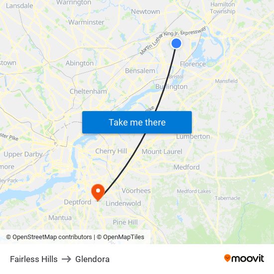 Fairless Hills to Glendora map