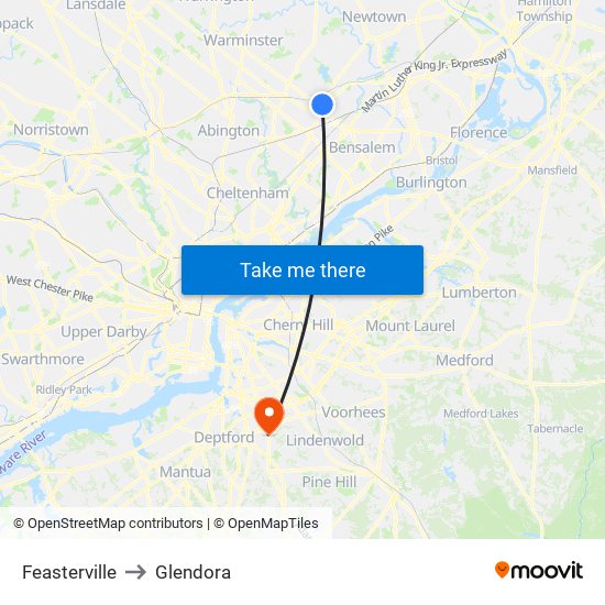 Feasterville to Glendora map