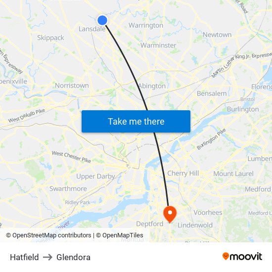 Hatfield to Glendora map