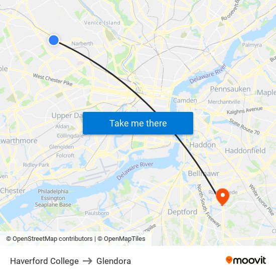 Haverford College to Glendora map