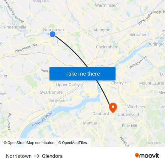 Norristown to Glendora map