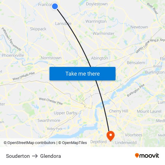 Souderton to Glendora map