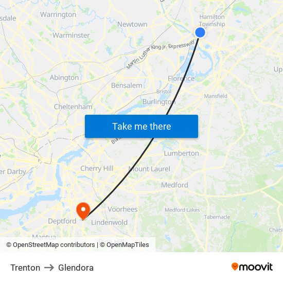 Trenton to Glendora map