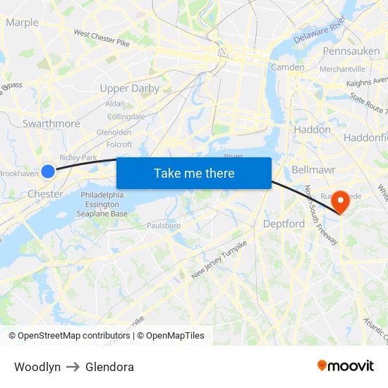 Woodlyn to Glendora map