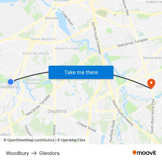 Woodbury to Glendora map