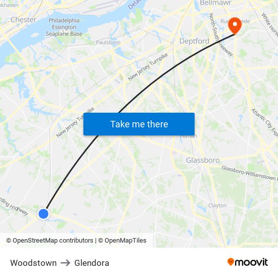 Woodstown to Glendora map