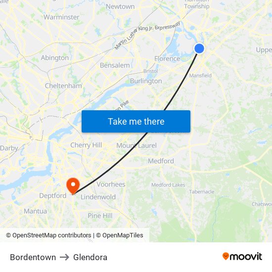 Bordentown to Glendora map