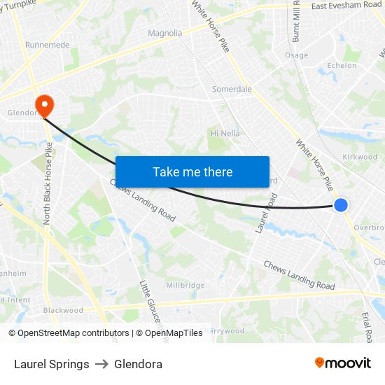 Laurel Springs to Glendora map