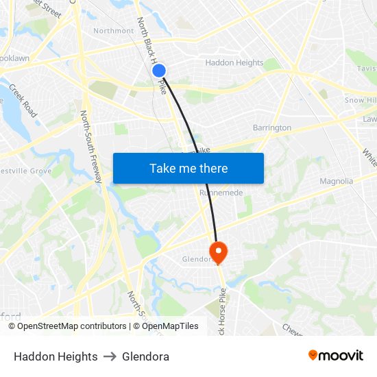 Haddon Heights to Glendora map