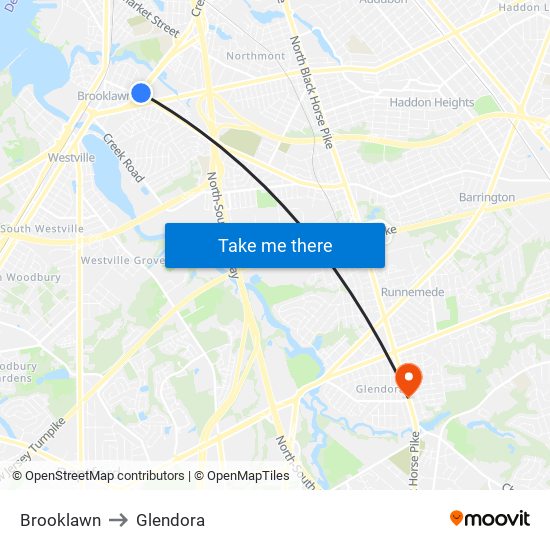 Brooklawn to Glendora map