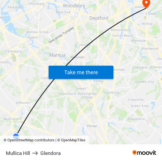 Mullica Hill to Glendora map