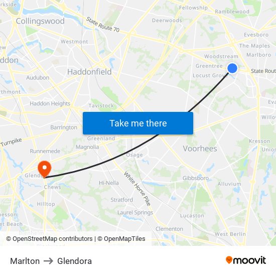 Marlton to Glendora map