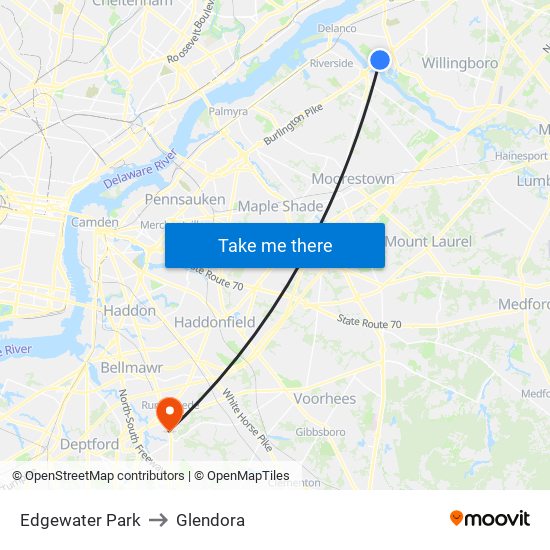 Edgewater Park to Glendora map