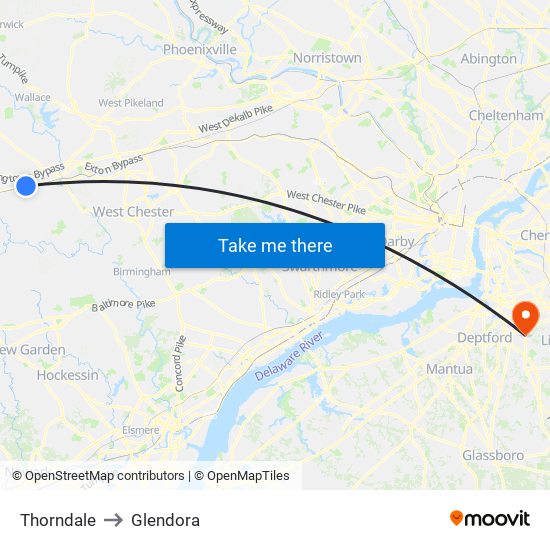 Thorndale to Glendora map