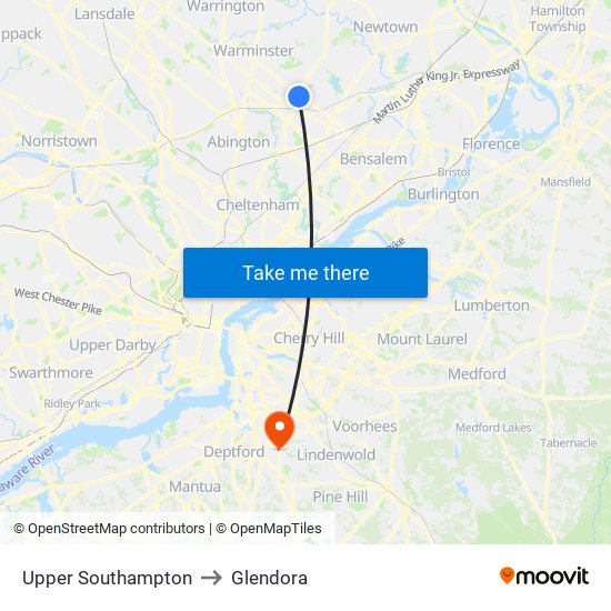 Upper Southampton to Glendora map