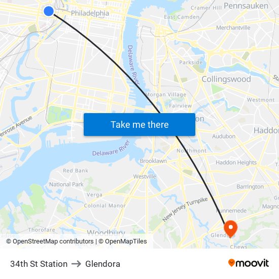 34th St Station to Glendora map