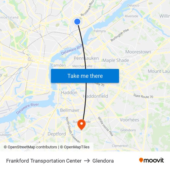 Frankford Transportation Center to Glendora map