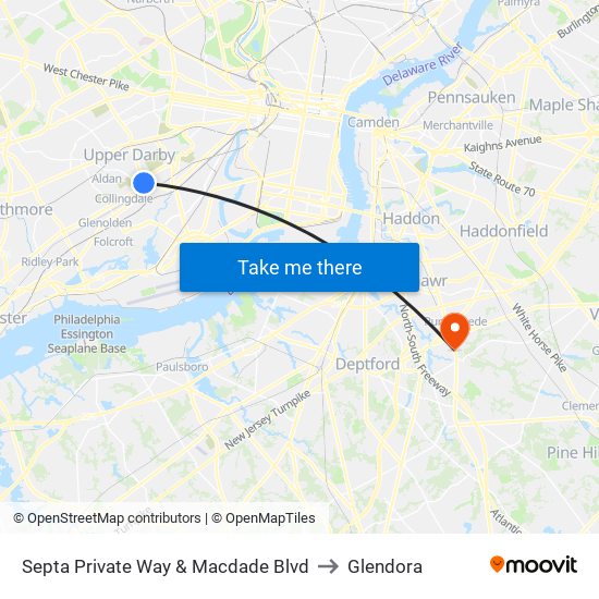 Septa Private Way & Macdade Blvd to Glendora map