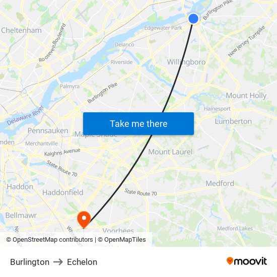 Burlington to Echelon map