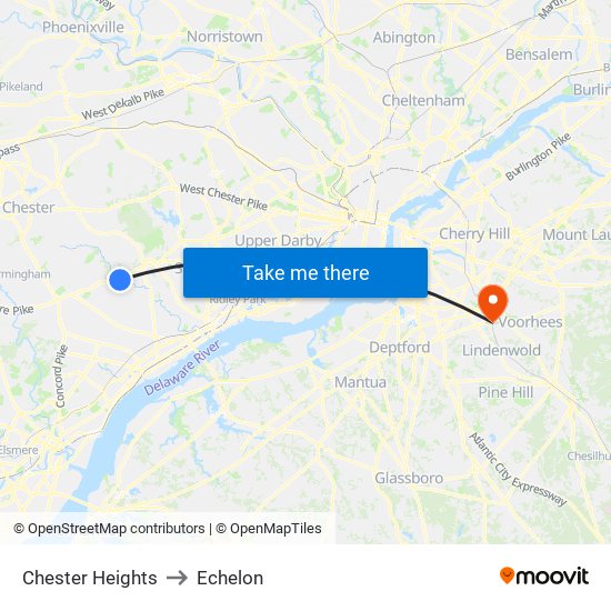 Chester Heights to Echelon map