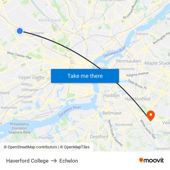 Haverford College to Echelon map