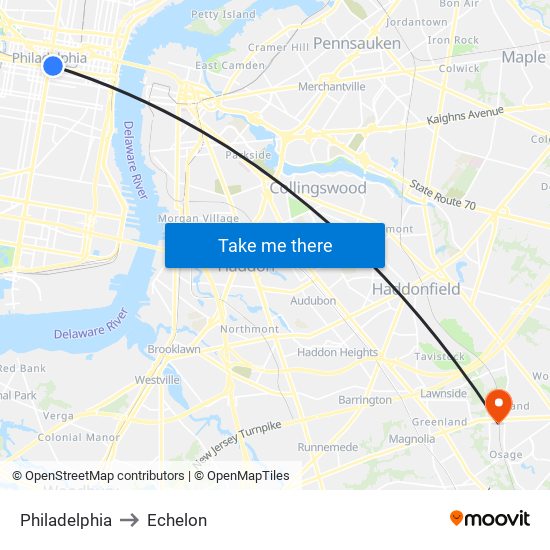 Philadelphia to Echelon map