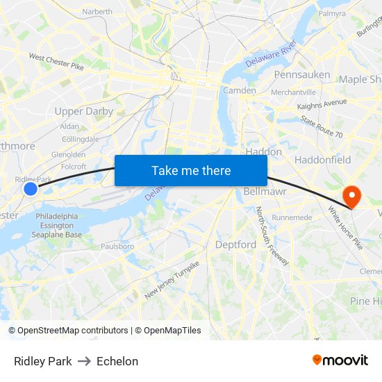 Ridley Park to Echelon map