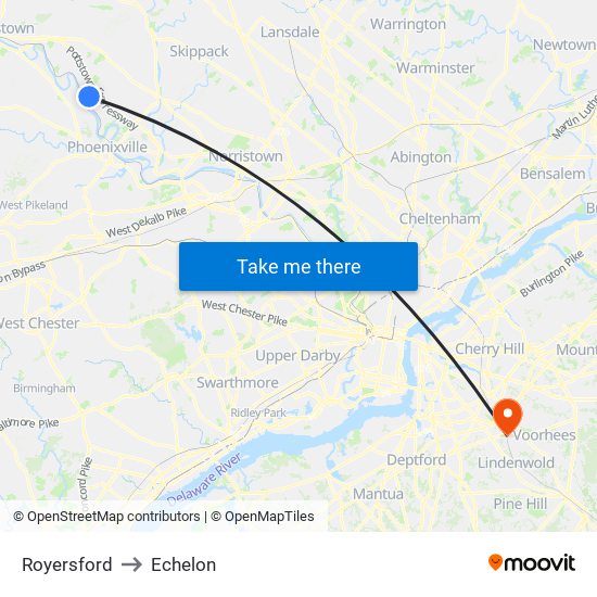 Royersford to Echelon map