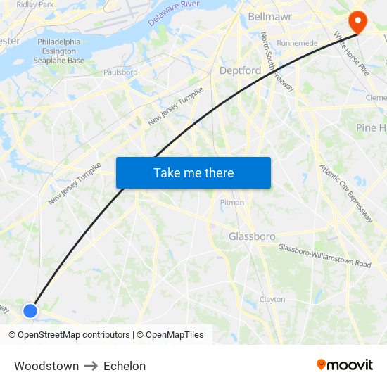 Woodstown to Echelon map