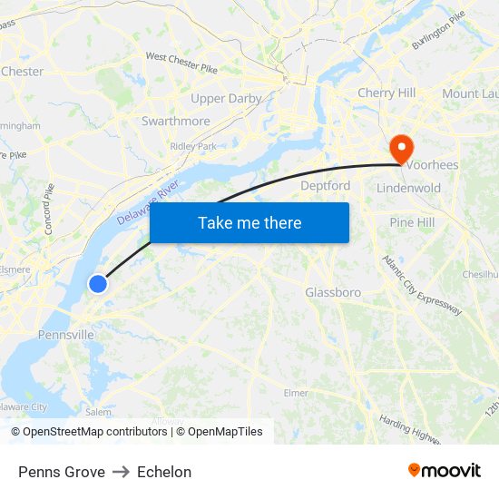 Penns Grove to Echelon map