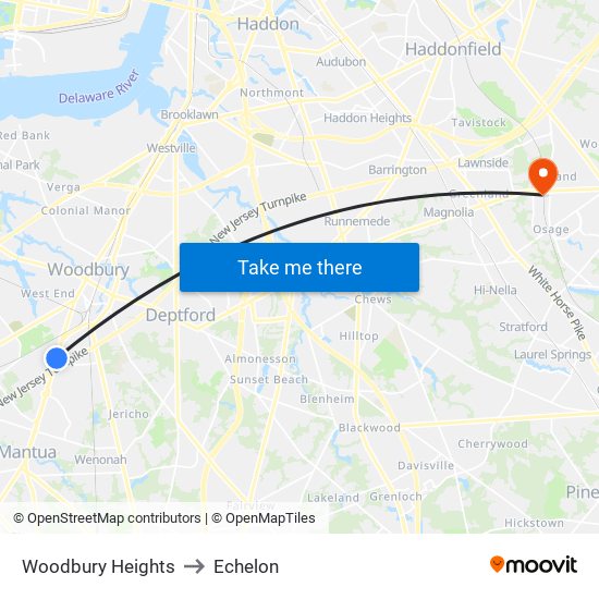 Woodbury Heights to Echelon map
