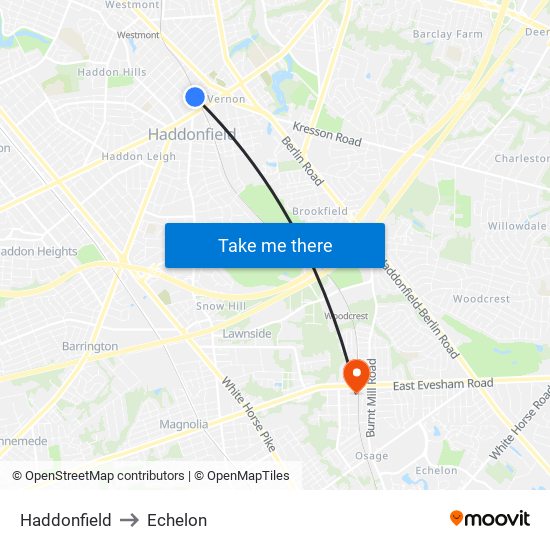 Haddonfield to Echelon map