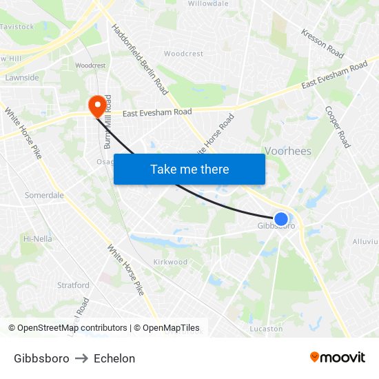 Gibbsboro to Echelon map
