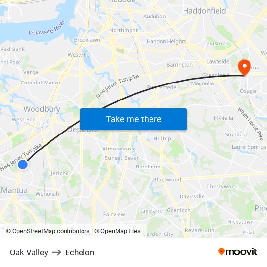 Oak Valley to Echelon map