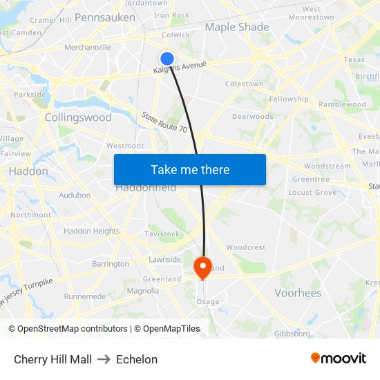 Cherry Hill Mall to Echelon map