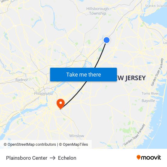 Plainsboro Center to Echelon map