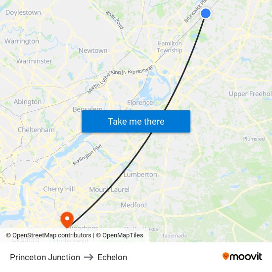 Princeton Junction to Echelon map