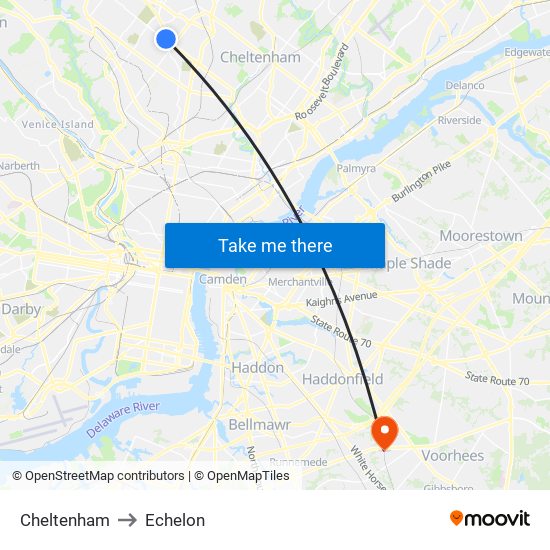 Cheltenham to Echelon map