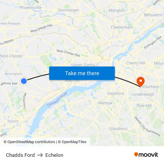 Chadds Ford to Echelon map