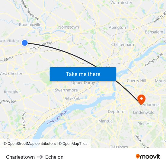 Charlestown to Echelon map