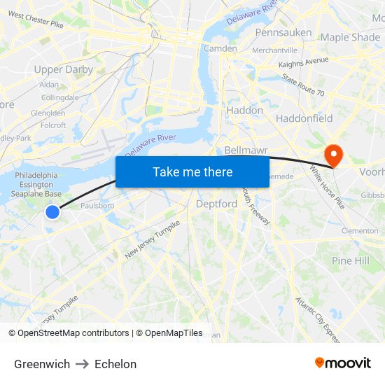 Greenwich to Echelon map