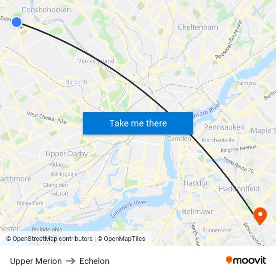 Upper Merion to Echelon map