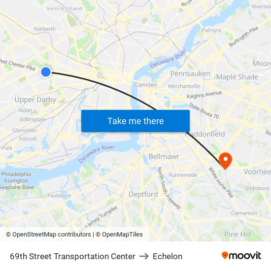 69th Street Transportation Center to Echelon map